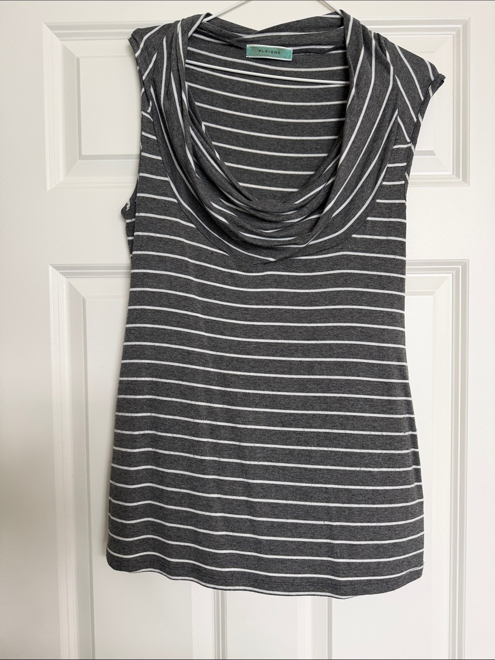 Pleione Charcoal & White Striped Cowl Neck Tank